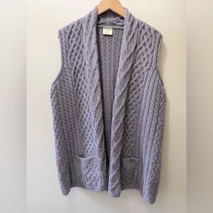 Merino Wool Purple  Kilronan Knitwear Chunky Knit Cardigan Vest Grandma Keltic L